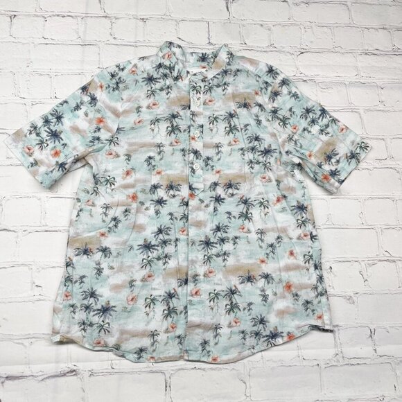 Bonpoint Tropical Print 100% Cotton Size 10 Button Up Palm Tree / Hibiscus Patte - Picture 2 of 7